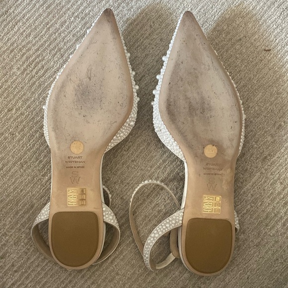 Stuart Weitzman Pearl Satin Bliss Flats White Pointed Toe Bridal Shoes Size 11 - Picture 13 of 17